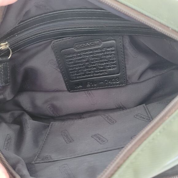 Coach Vintage Nylon Leather Trim Small Green Shoulder Bag Purse Zip Sport - Picture 3 of 14